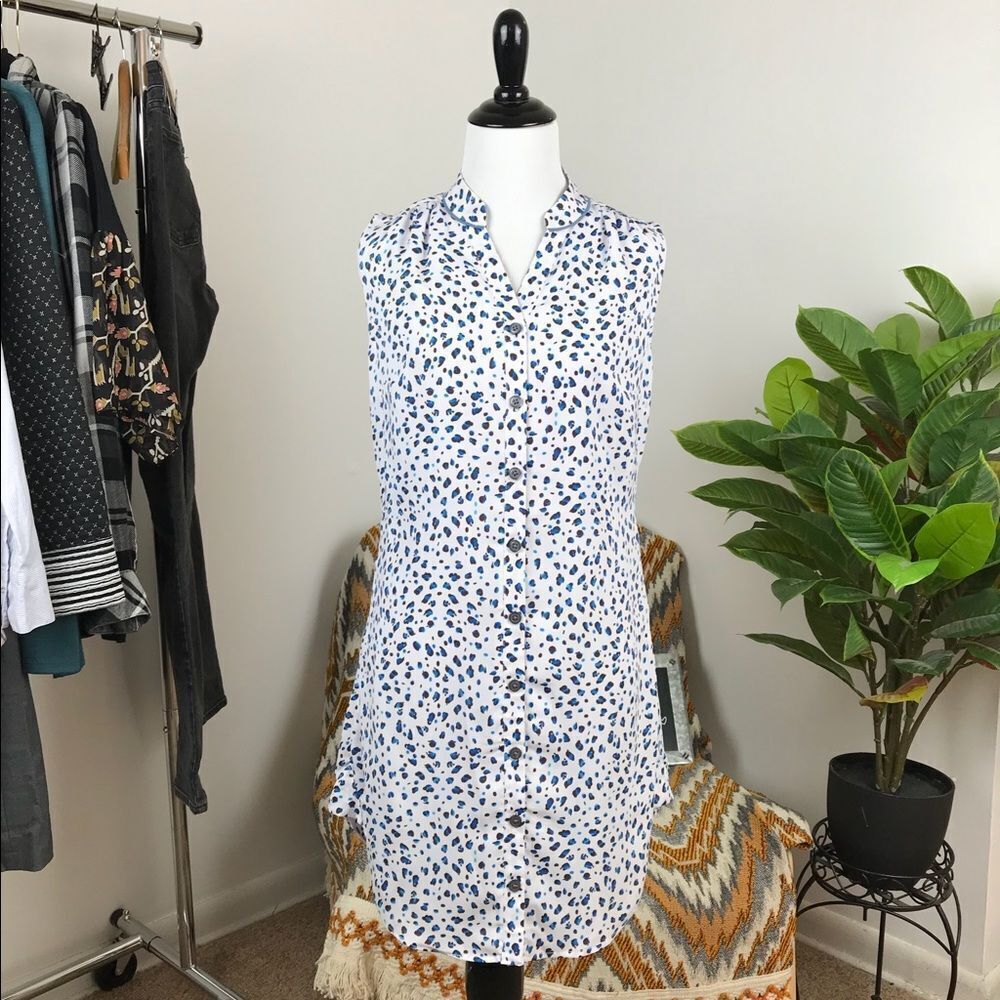 Cabi blue leopard‎ print shirt dress